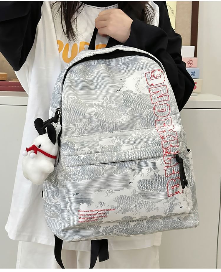 Print Backpack Nylon Set Bag Lettering Laptop / Charm