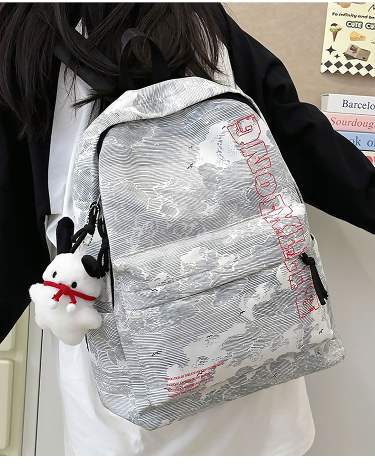 Print Backpack Nylon Set Bag Lettering Laptop / Charm