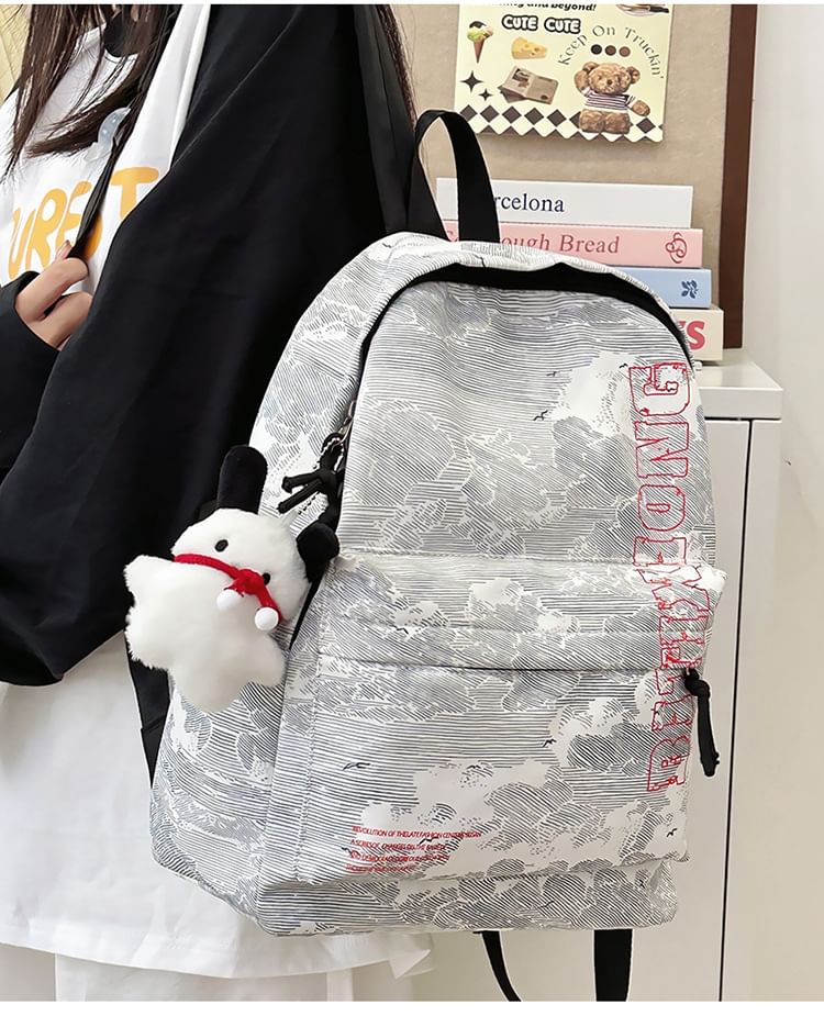 Print Backpack Nylon Set Bag Lettering Laptop / Charm