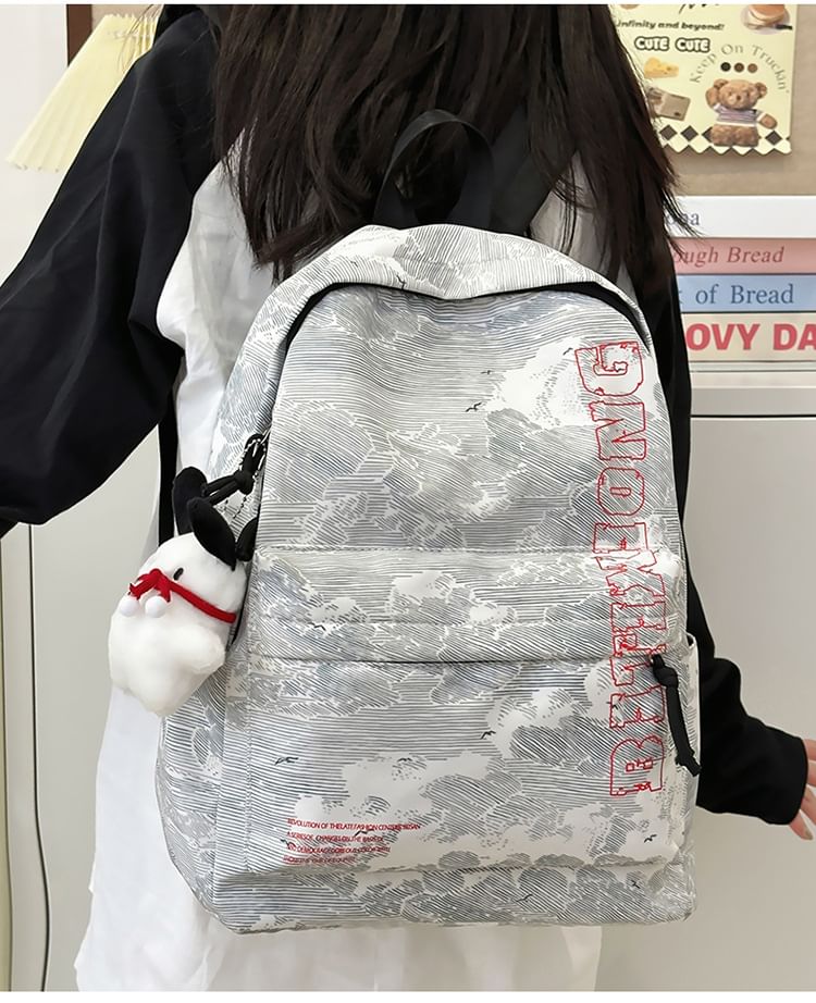 Print Backpack Nylon Set Bag Lettering Laptop / Charm