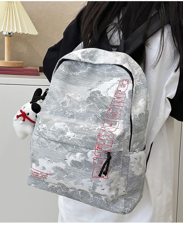 Print Backpack Nylon Set Bag Lettering Laptop / Charm