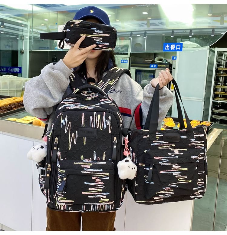 Case Pencil Charm Tote Set Embroidered Backpack Laptop Bag / Nylon