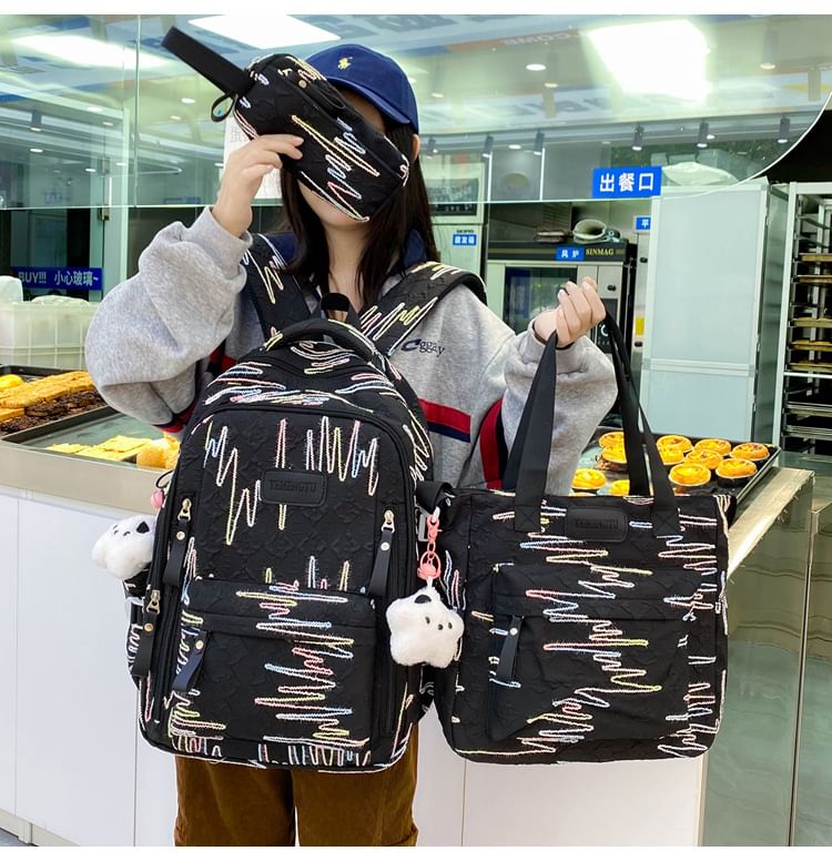 Case Pencil Charm Tote Set Embroidered Backpack Laptop Bag / Nylon