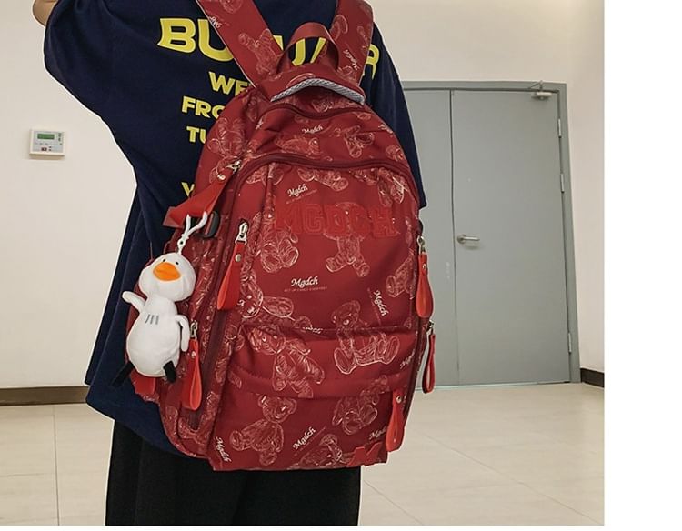 Backpack Charm Bear Nylon Applique Print Lettering Laptop Set Tote / Bag