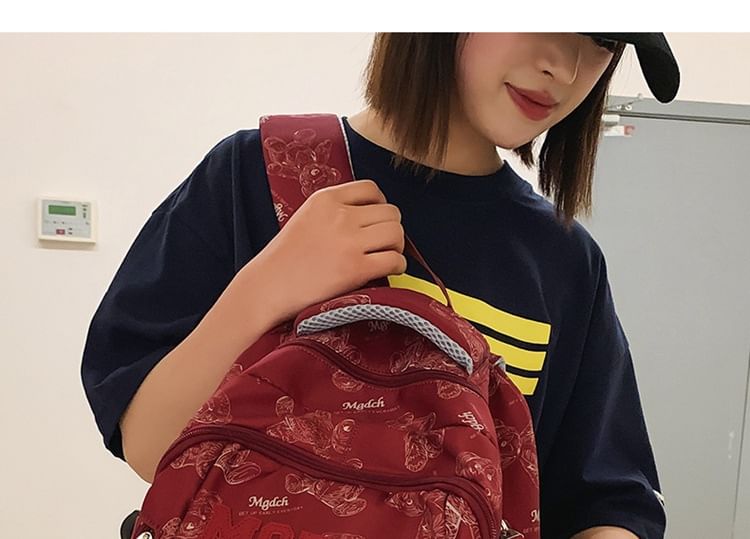 Backpack Charm Bear Nylon Applique Print Lettering Laptop Set Tote / Bag