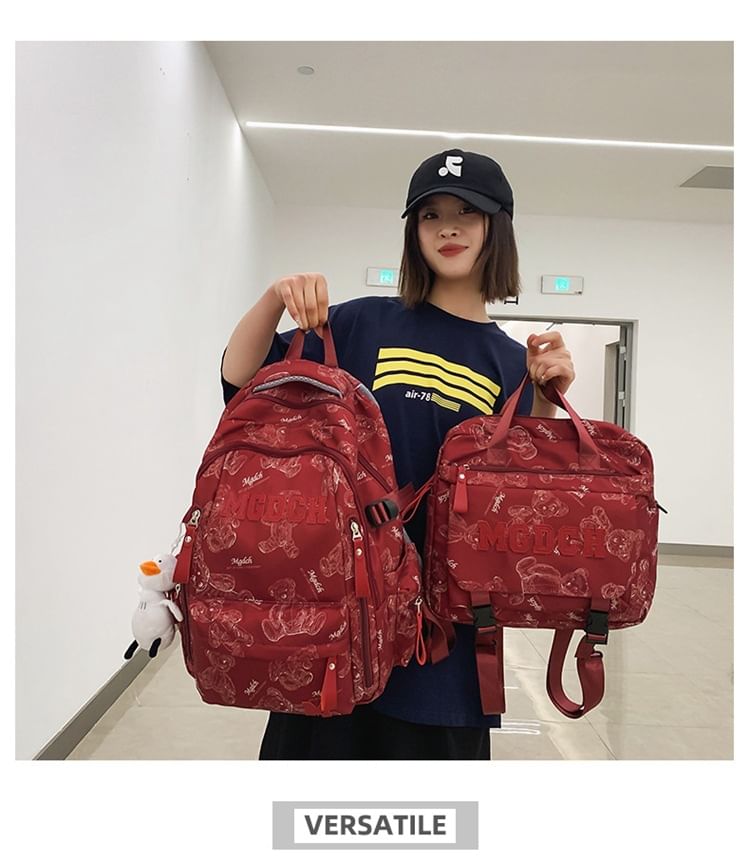 Backpack Charm Bear Nylon Applique Print Lettering Laptop Set Tote / Bag