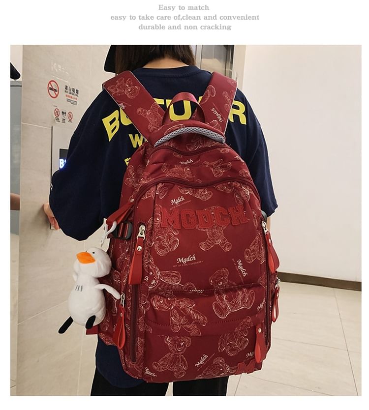 Backpack Charm Bear Nylon Applique Print Lettering Laptop Set Tote / Bag