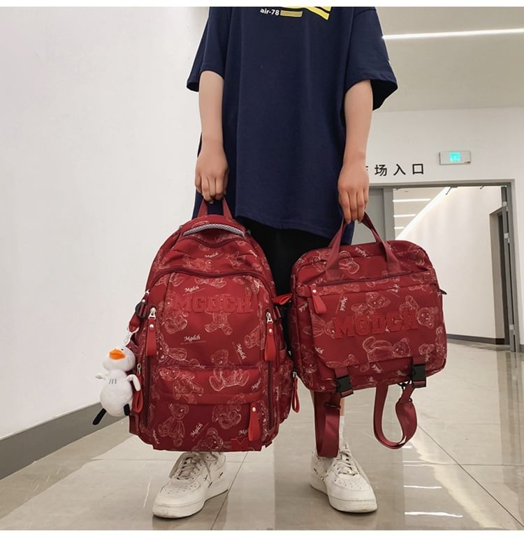 Backpack Charm Bear Nylon Applique Print Lettering Laptop Set Tote / Bag