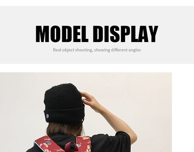 Applique Bag Bear / Lettering Print Laptop Nylon Set Backpack Charm Tote