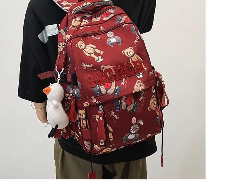 Applique Bag Bear / Lettering Print Laptop Nylon Set Backpack Charm Tote