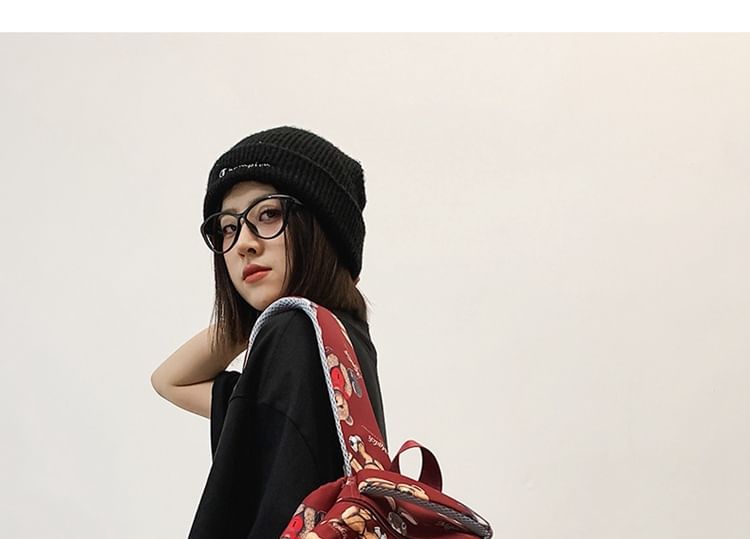 Applique Bag Bear / Lettering Print Laptop Nylon Set Backpack Charm Tote