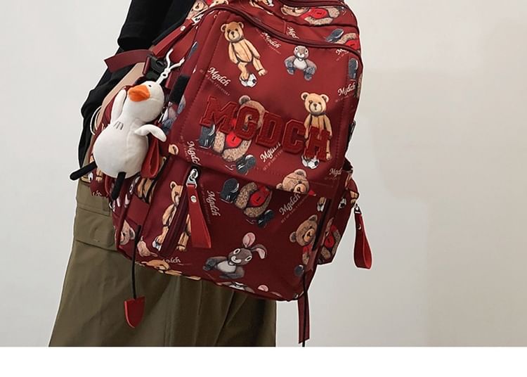 Applique Bag Bear / Lettering Print Laptop Nylon Set Backpack Charm Tote