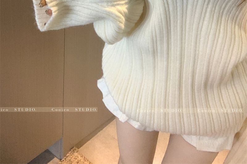 Off-Shoulder Plain Oversized Sweater