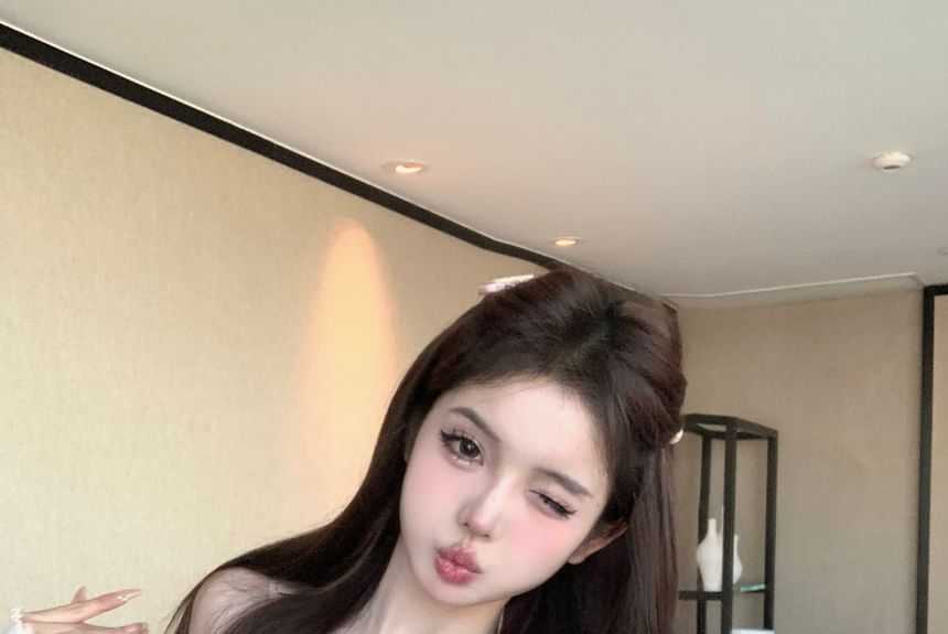 A-Line Cami Waist Top Mini / Plain Knit Skirt Trim Ribbed Mid Lace Ruffle Cardigan Bowknot