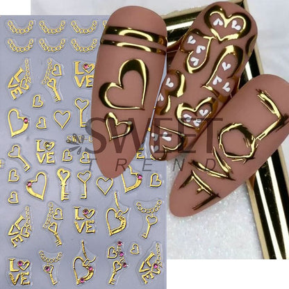 Key / Heart Metallic Nail Art Stickers