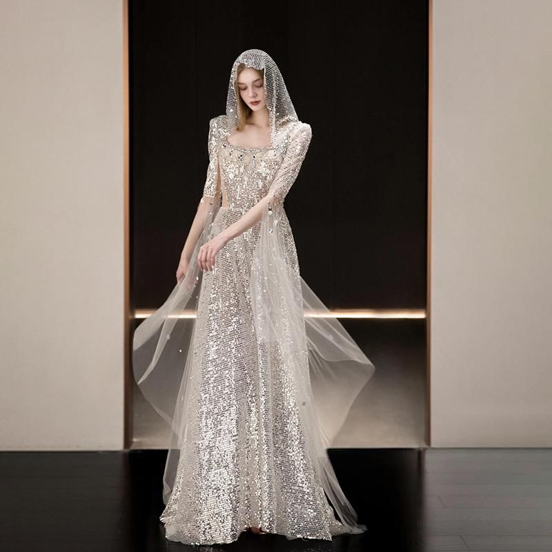 Scoop Neck Sequined Sheath Evening Gown