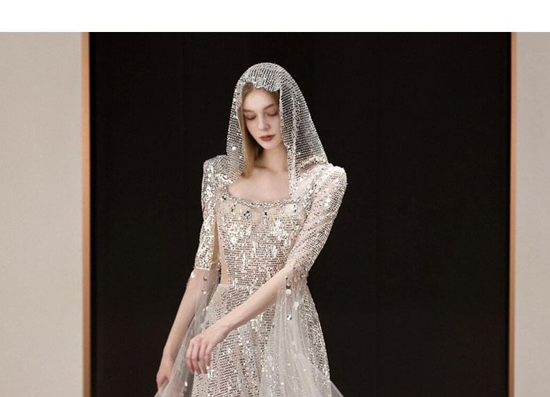 Scoop Neck Sequined Sheath Evening Gown