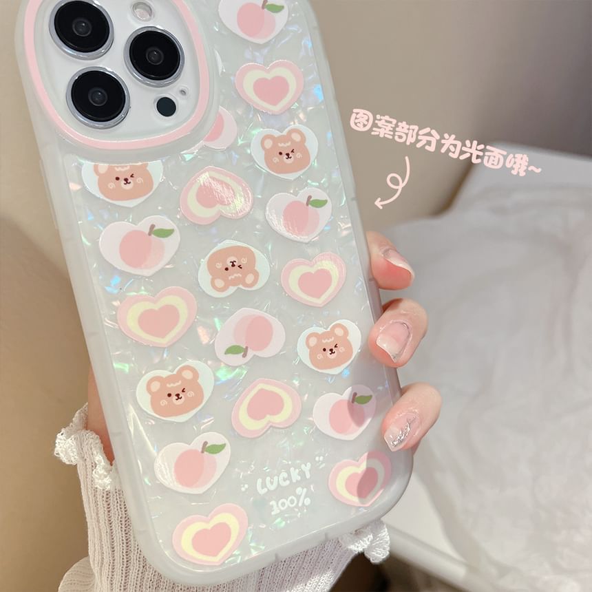 / Bear Strap Phone Peach Case Set
