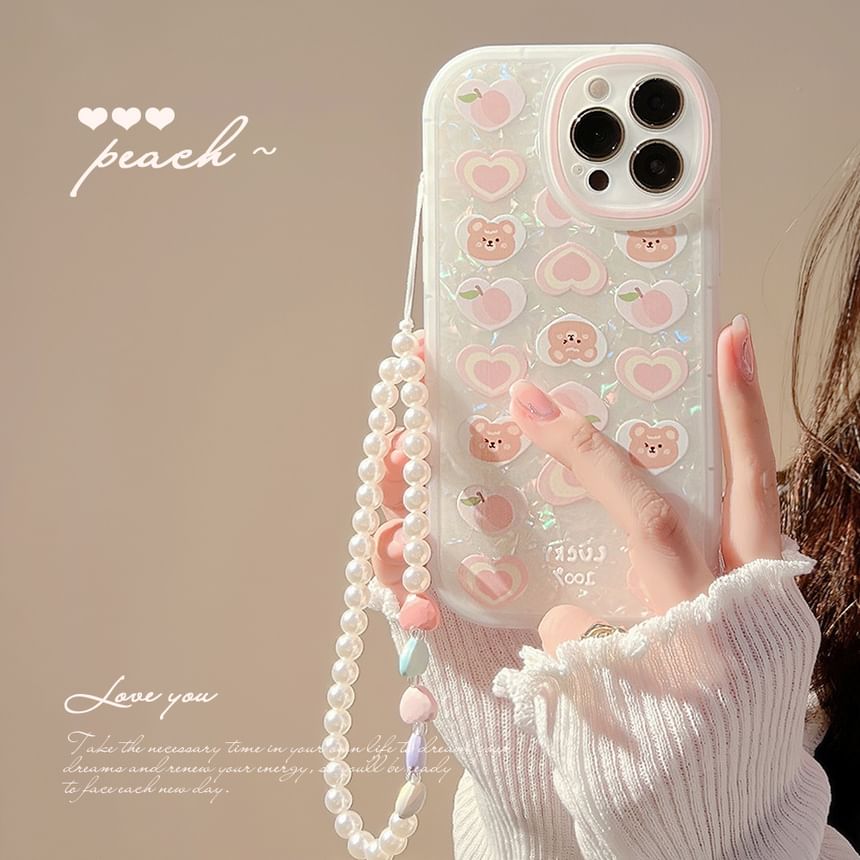 / Bear Strap Phone Peach Case Set
