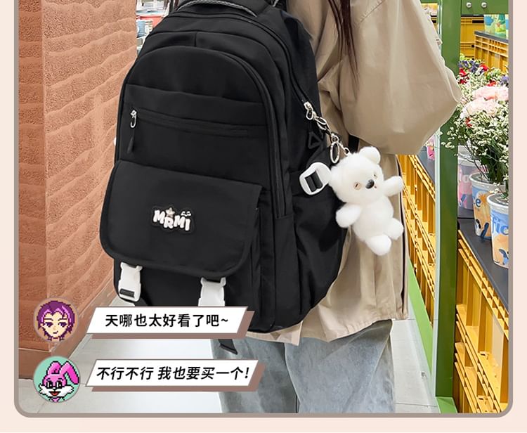 Charm / Nylon Lettering Backpack Buckled Applique Bag Set