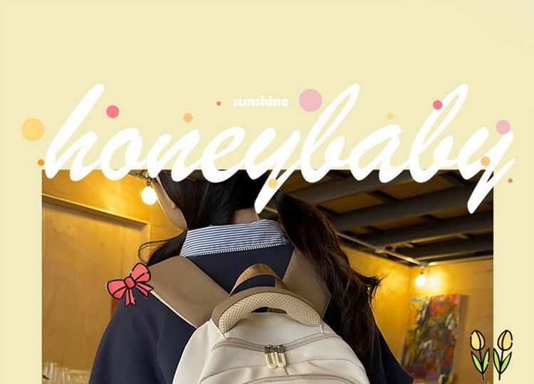 Lettering Buckled Nylon Backpack Applique