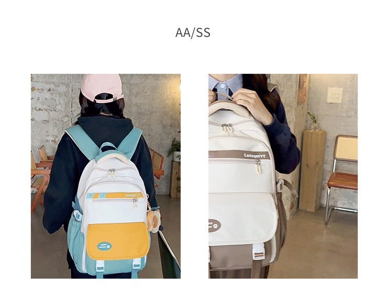 Lettering Buckled Nylon Backpack Applique