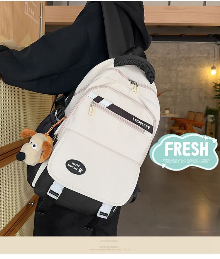 Lettering Buckled Nylon Backpack Applique