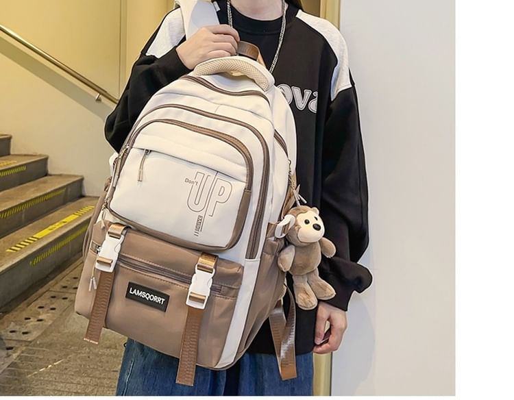 Lettering Charm Nylon Backpack Bag / Set Buckled