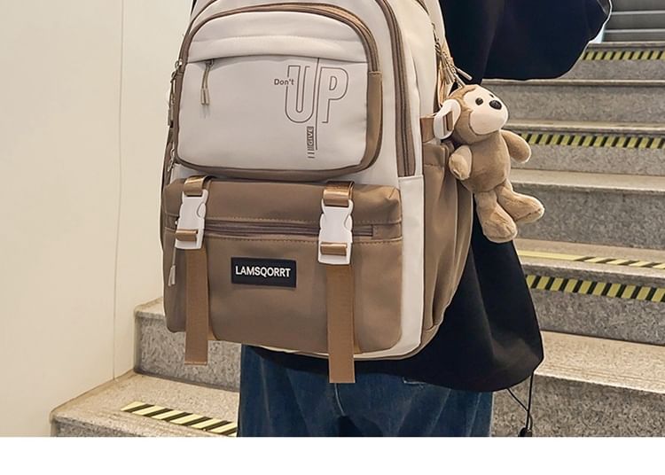 Lettering Charm Nylon Backpack Bag / Set Buckled