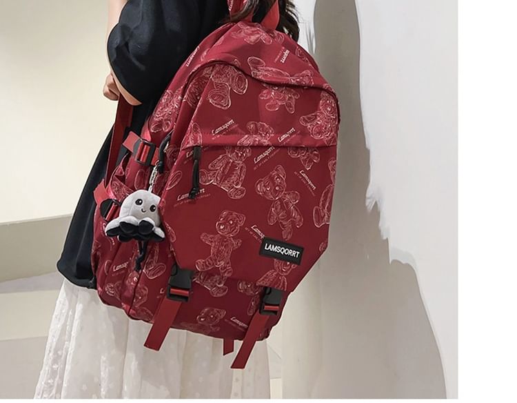 Backpack Bear Nylon Print Buckled
