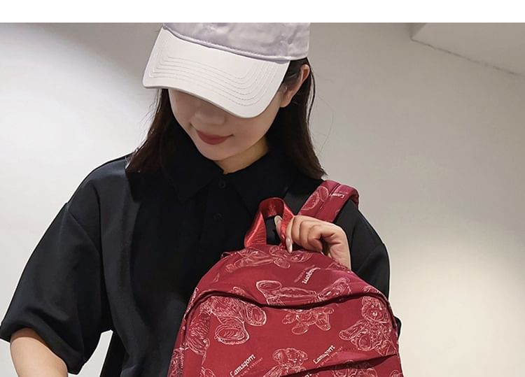 Backpack Bear Nylon Print Buckled