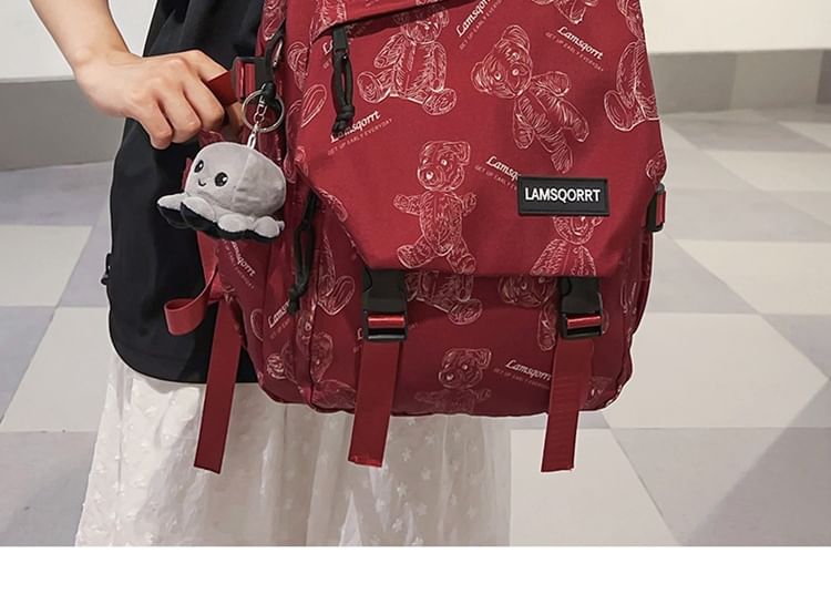 Backpack Bear Nylon Print Buckled