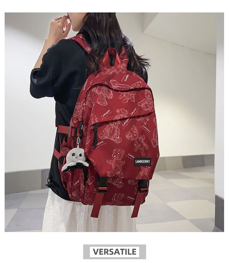 Backpack Bear Nylon Print Buckled