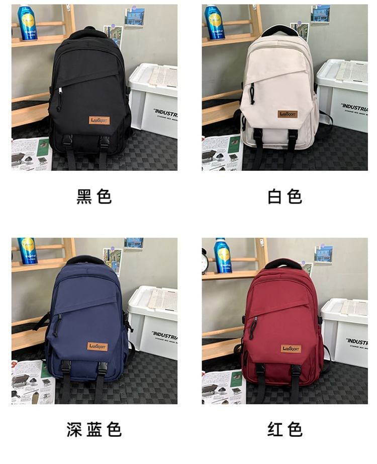 Buckled Nylon Lettering Applique Backpack
