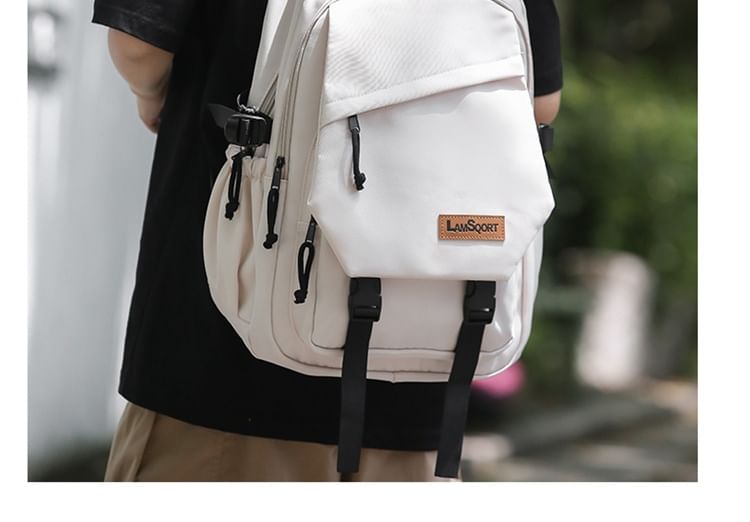 Buckled Nylon Lettering Applique Backpack