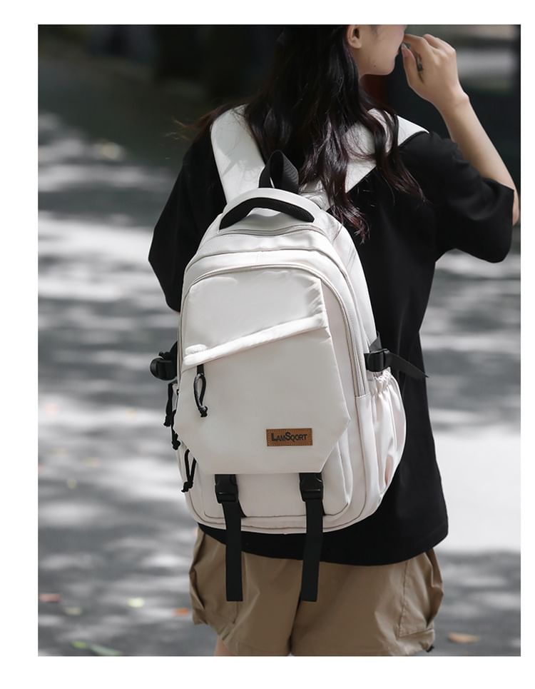Buckled Nylon Lettering Applique Backpack