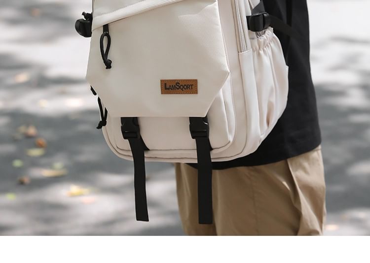 Buckled Nylon Lettering Applique Backpack