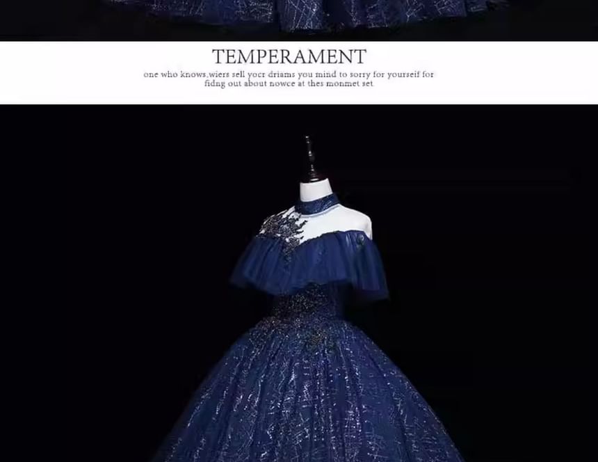 Cap-Sleeve Mock Neck Sequin Ball Gown