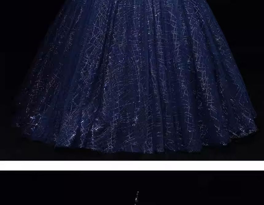 Cap-Sleeve Mock Neck Sequin Ball Gown