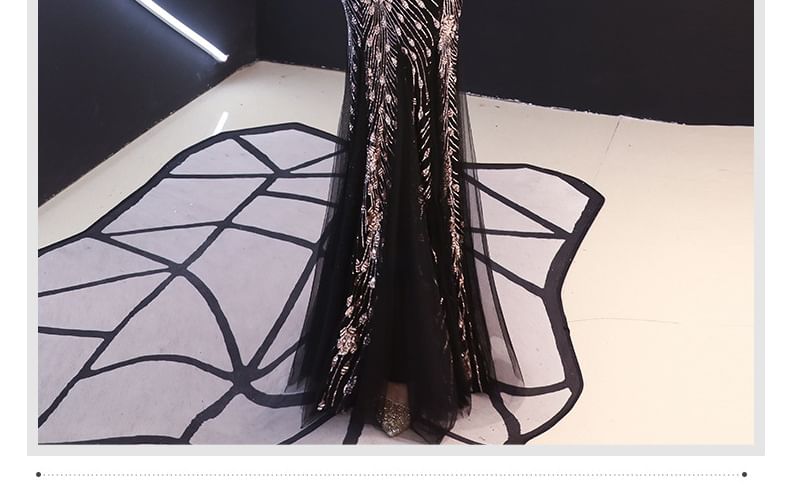 Sleeveless V-Neck Sequin Mesh Mermaid Evening Gown