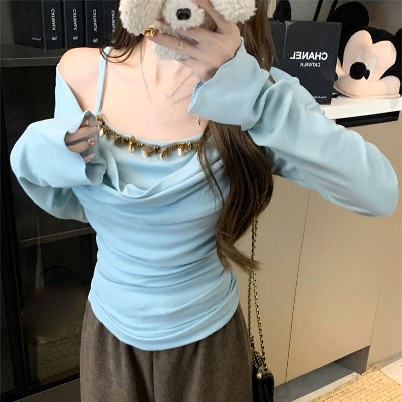 Two Long Shoulder Off Mock Top Piece Sleeve