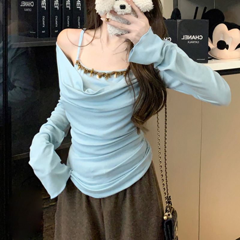 Two Long Shoulder Off Mock Top Piece Sleeve