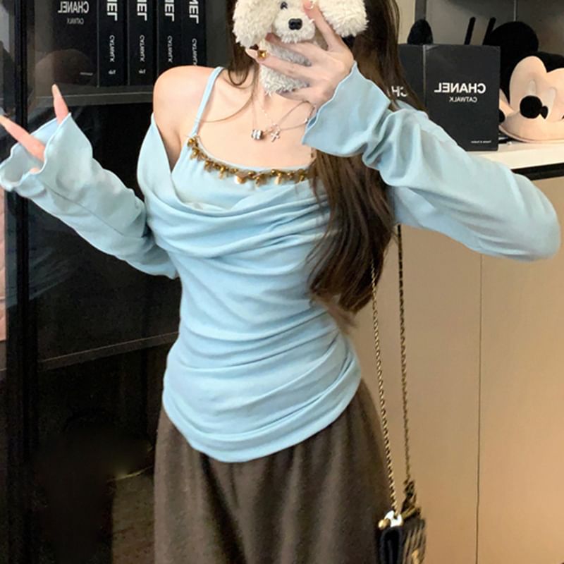 Two Long Shoulder Off Mock Top Piece Sleeve