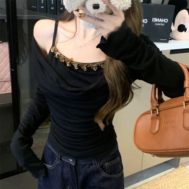 Two Long Shoulder Off Mock Top Piece Sleeve