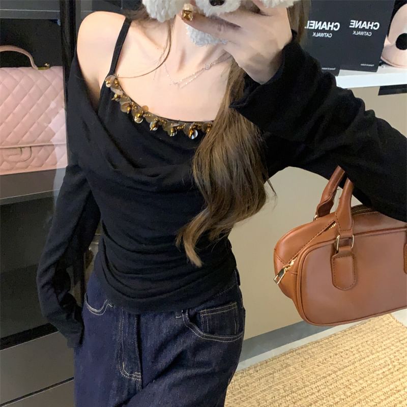 Two Long Shoulder Off Mock Top Piece Sleeve