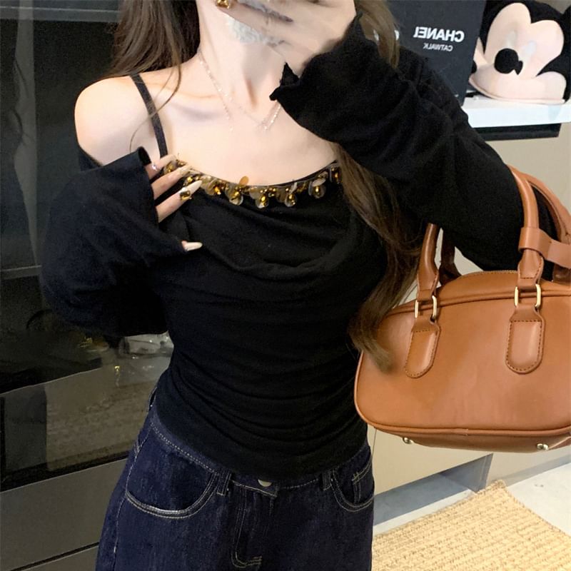 Two Long Shoulder Off Mock Top Piece Sleeve