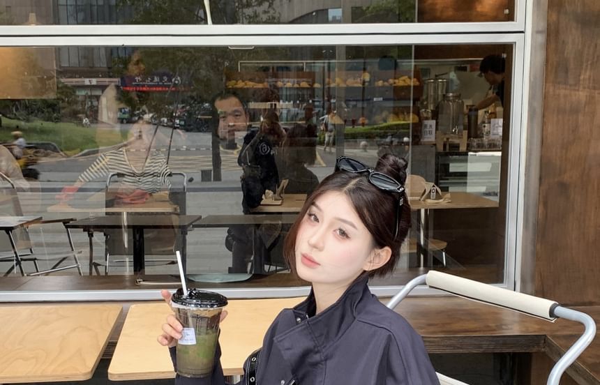 Zip Stand Jacket Collar Embroidered