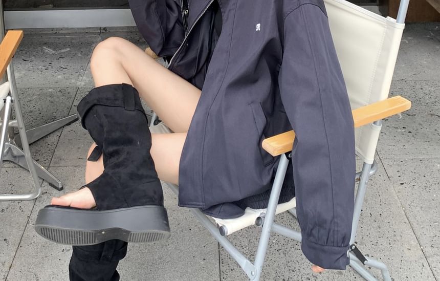 Zip Stand Jacket Collar Embroidered