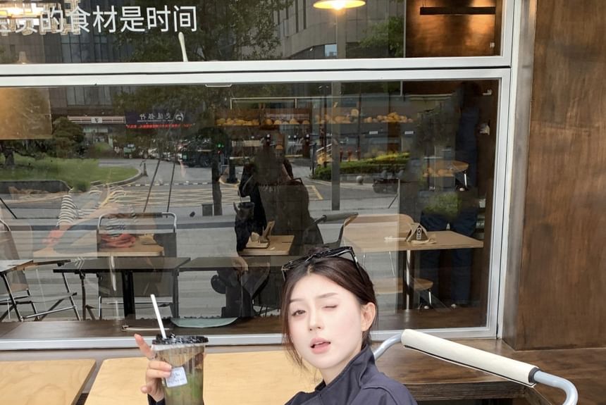 Zip Stand Jacket Collar Embroidered