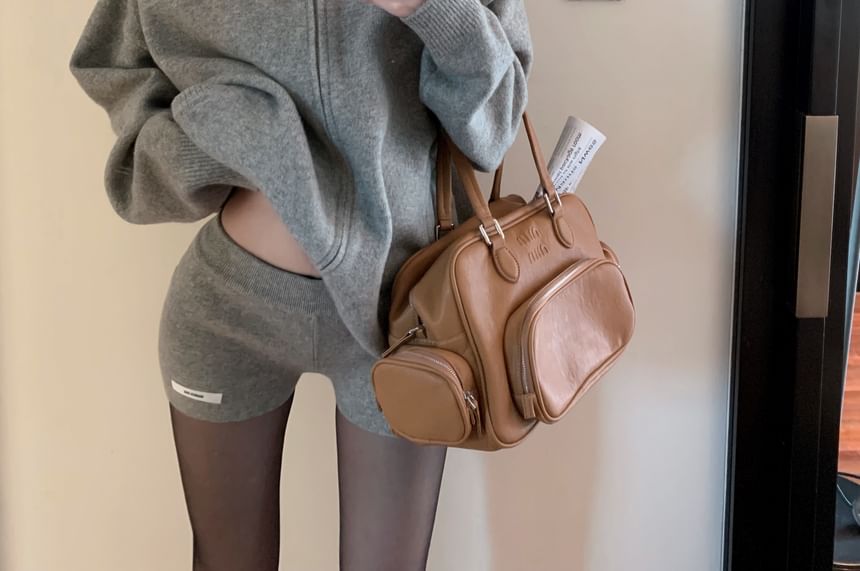 / Shorts Rise Applique Zip Knit Melange Hoodie Mid